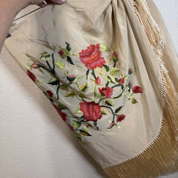 Vintage Ralph Lauren Silk Floral Wrap Fringe Mini Skirt Sz 4 Western Y2K FLAWED - Picture 3 of 12